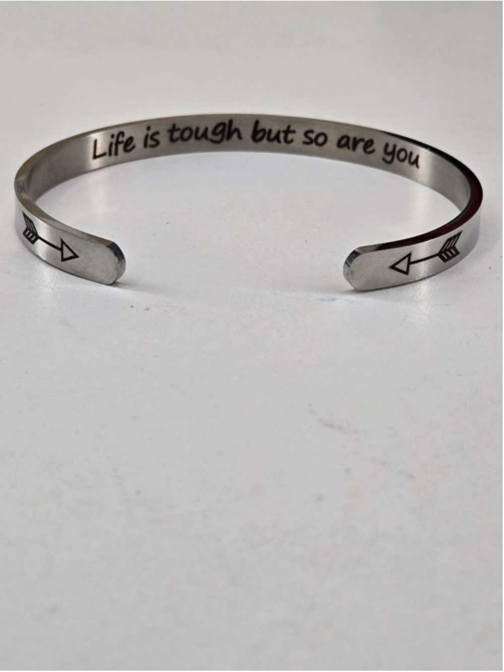 Mint & Lily Silver Plate Stainless Steel Life Is Tough Cuff Bracelet Adjustable